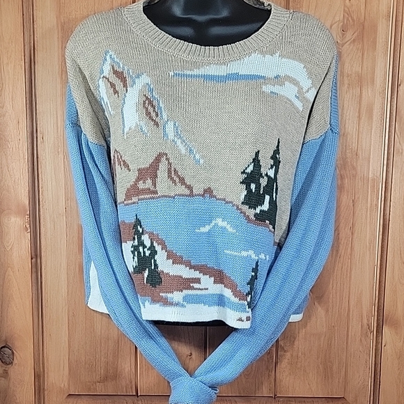 Mountain Spring Landscape Crew Neck Sweater - Picture 2 of 11